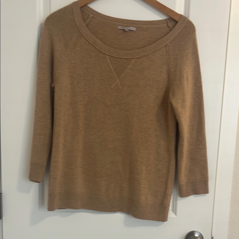 GAP Tan Crew Neck Sweater with Three-Quarter Sleeves